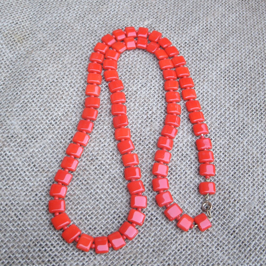 Vintage Handmade Red Glass Bead Necklace
